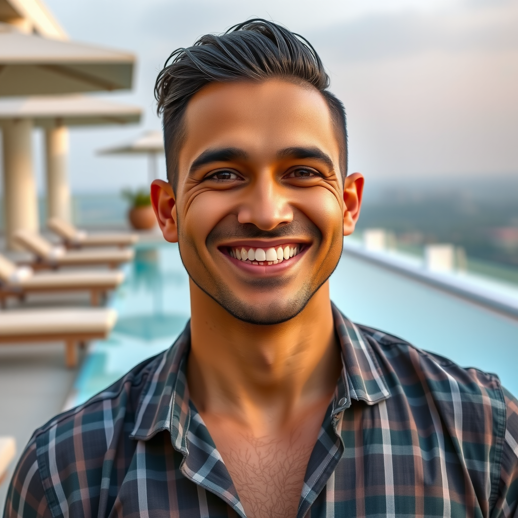 Professional headshot of Marcus Rodriguez, a happy guest at Aura Sky Pool, with a genuine smile